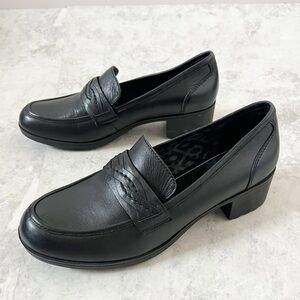 Abeo Jade Black Leather Heeled Loafers 9 Chunky Dress Pro System Work Career